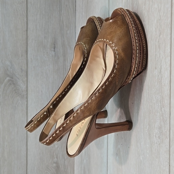 Prada Women Vintage Y2K Brown Peep-Toe Slingback Heels Shoes Sz 40/10 - Picture 2 of 13